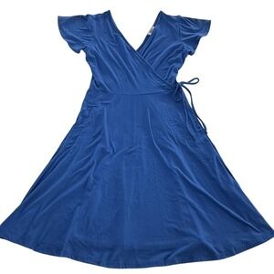 Gilli Wrap Dress Womens Small Blue Short Sleeve Flare A-Line USA‎ Made D13438C